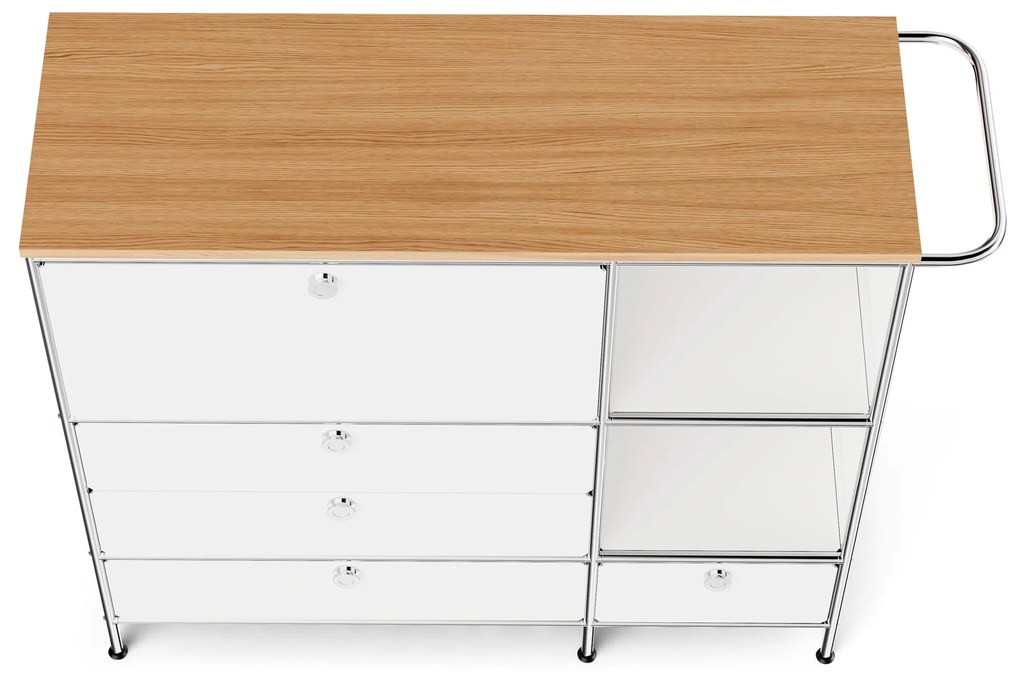 Kovová odkladacia skrinka »CN3« s drevenou doskou, 1 priehradkou a 4 zásuvkami, biela