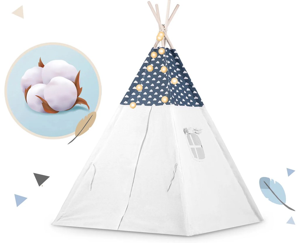 Detský stan Tepee so svetlami Nukido - námornícka modrá