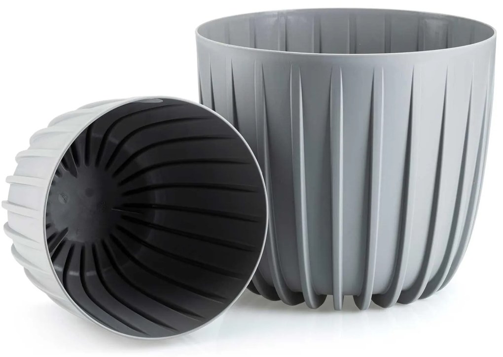PLASTOVÝ KVETINÁČ STRIPPED 24X21 CM SIVÁ