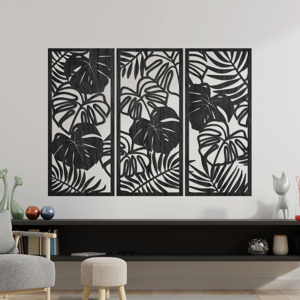 SENTOP | Trojdielny obraz na stenu s listom monstera 3D dekorácia | SENTOP PR0533