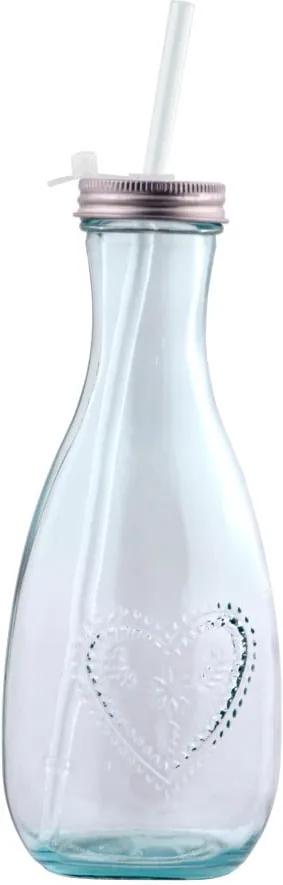 Sklenená fľaša so slamkou Ego Dekor Corazon, 600 ml