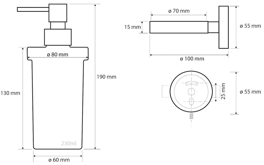 Sapho Sapho, X-STEEL dávkovač mydla 230ml, mliečne sklo, nerez mat, XS101