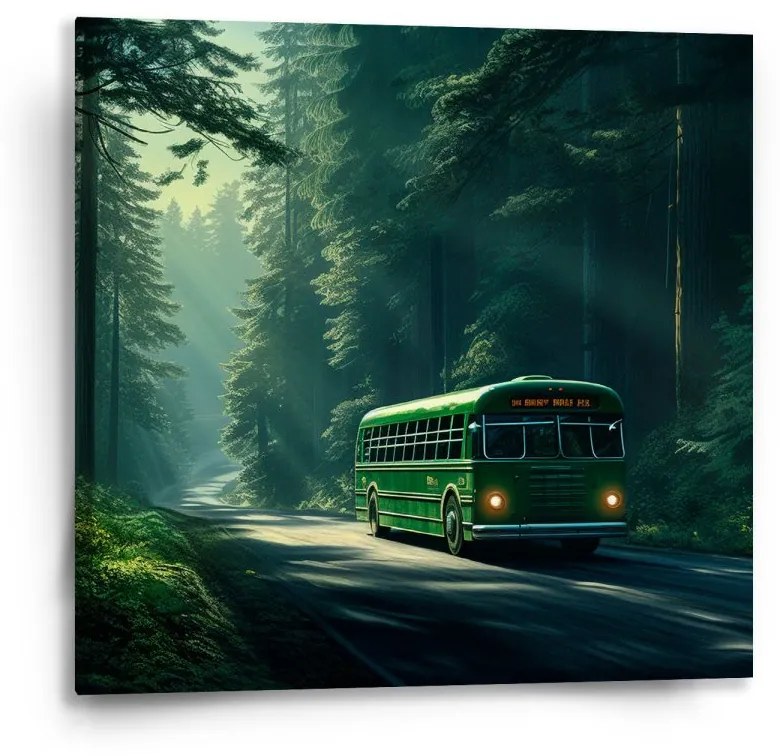Sablio Obraz Zelený autobus v lese - 50x50 cm