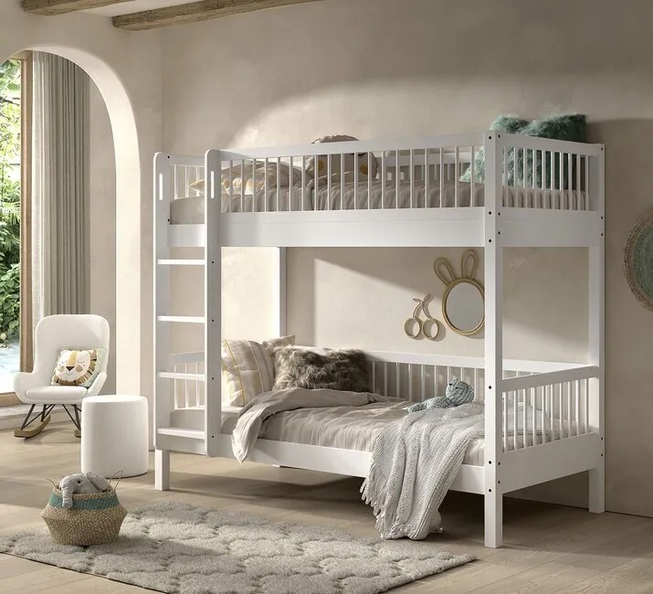 Drevená poschodová posteľ z bukového masívu Forrest biela 90x200cm 175cm