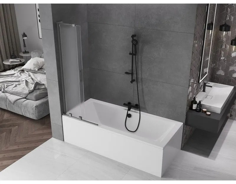 Mexen Velar L, 2-krídlová posuvná vaňová zástena 70 x 150 cm, 8mm sklo námraza, grafitová, 896-070-003-31-95