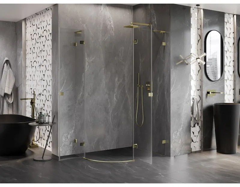 Mexen Lunar, L pravý polkruhový sprchový kút 100 x 70 cm, 8mm číre sklo, zlatý matný profil, 833L-100P-070L-55-00