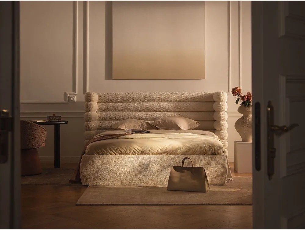 Sivá čalúnená dvojlôžková posteľ s úložným priestorom s roštom 160x200 cm Mount – Micadoni