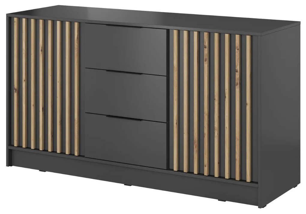 KOMODA LETIZIA S LAMELAMI ŠEDÁ / DUB ARTISAN 155 cm