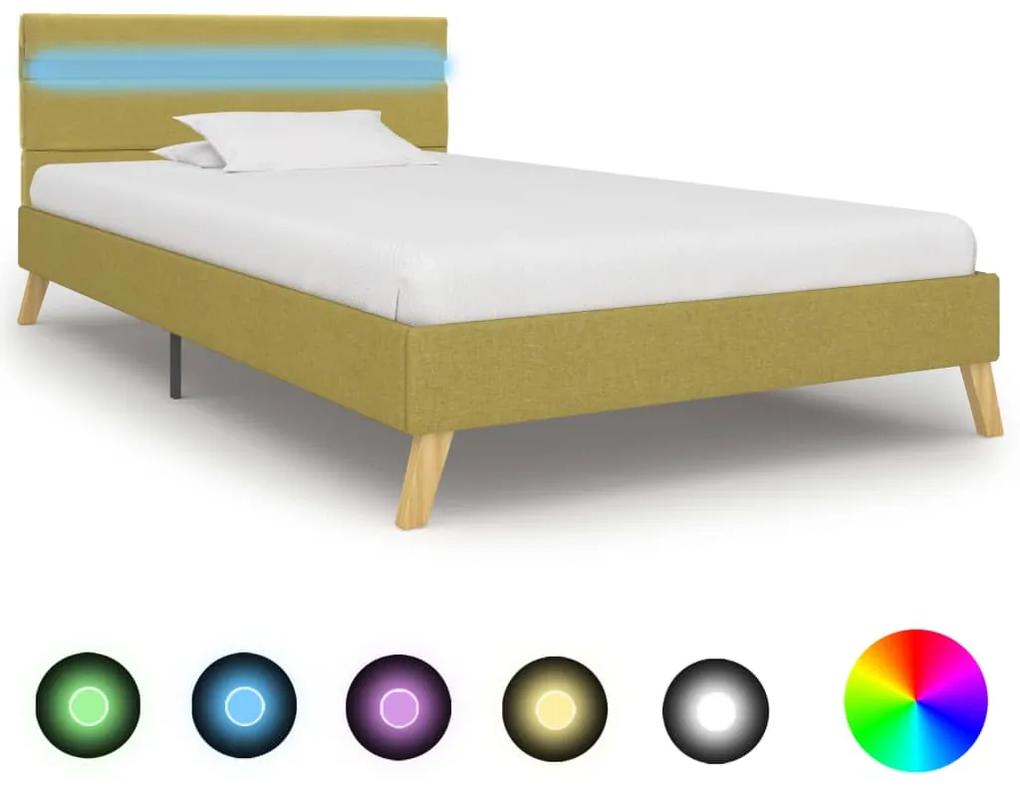vidaXL Rám postele s LED svetlom zelený 100x200 cm látkový