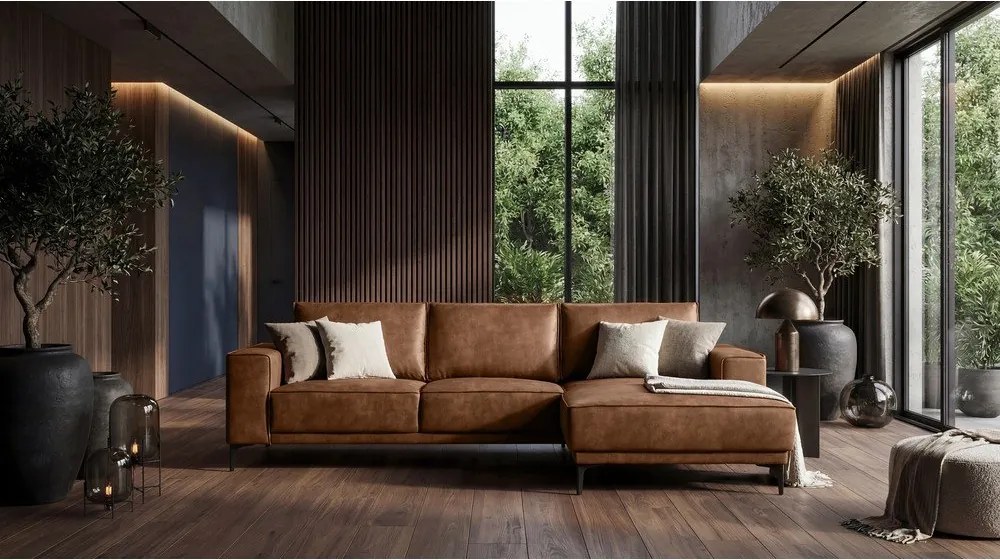 Koňakovohnedá rohová pohovka z imitácie kože (pravý roh) Copenhagen – Scandic