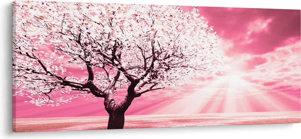 Ružový obraz stromu (120x50 cm)