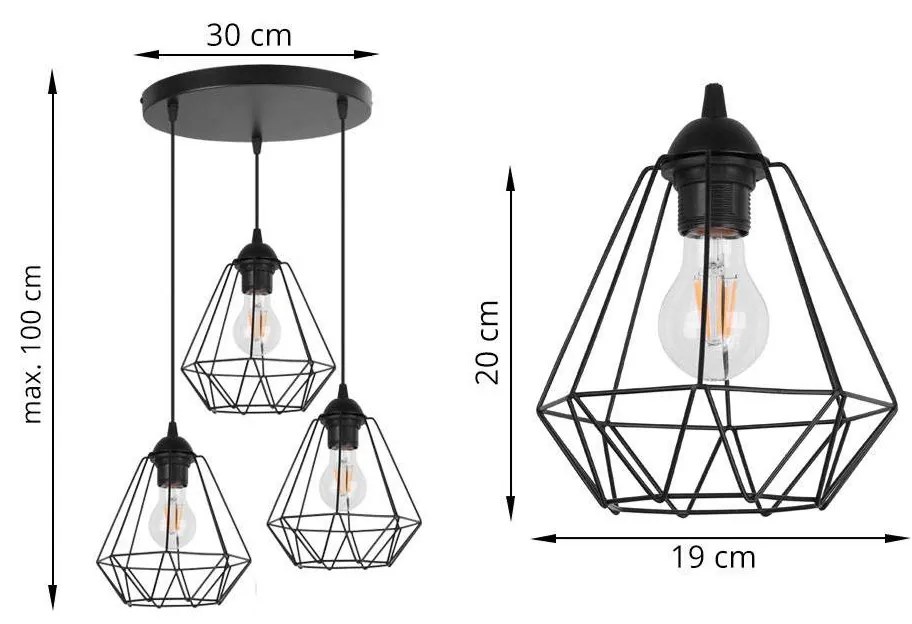 Závesné svietidlo FUSION, 3x drôtené tienidlo (výber z 2 farieb), O