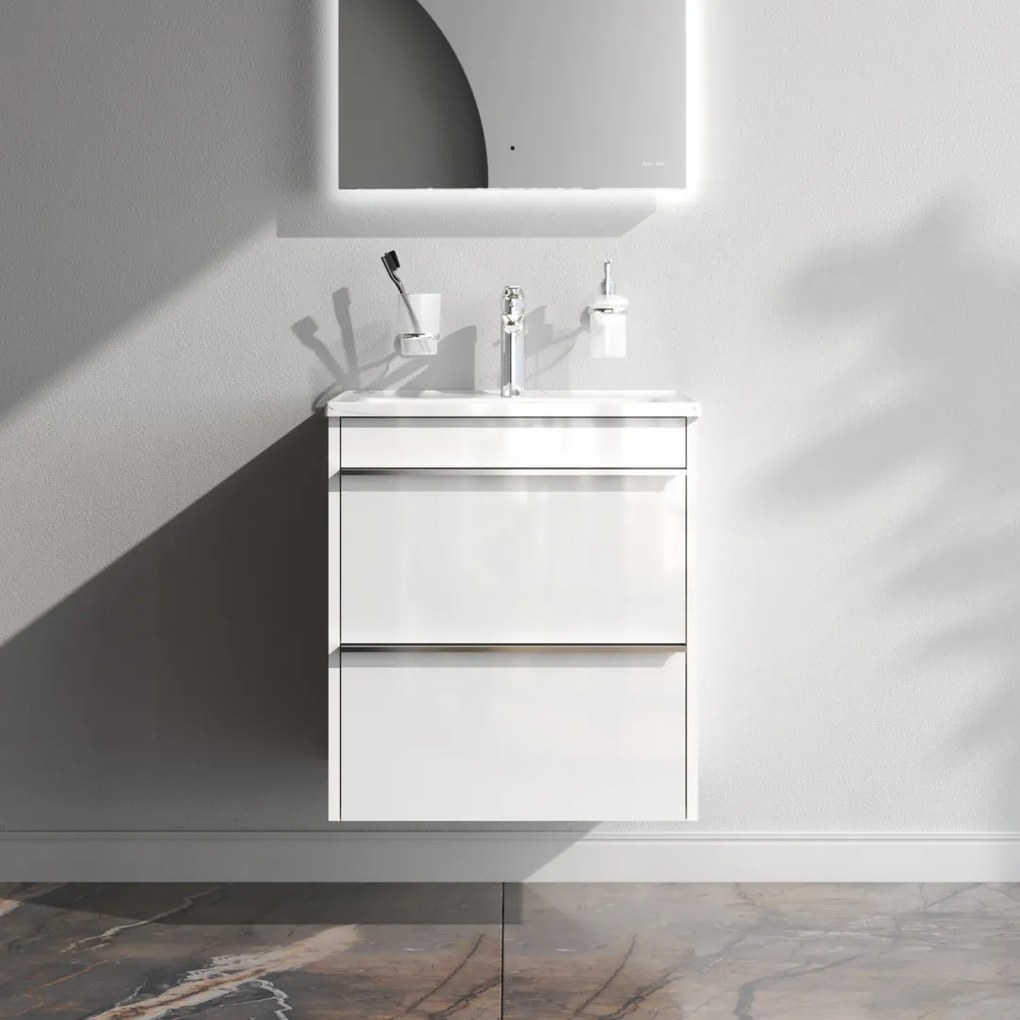 Skrinka s umývadlom 55 AM.PM Hit MTAFHX0552WG závesná, 2 zásuvky, lesklá biela