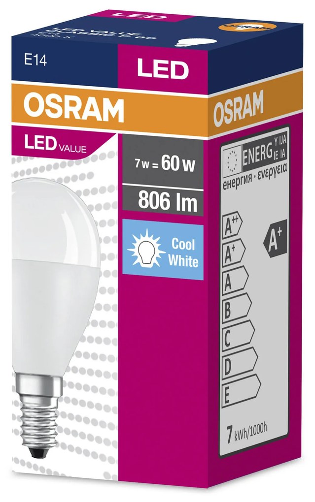 OSRAM LED žiarovka VALUE, E14, P60, 7W, 806lm, 4000K, neutrálna biela