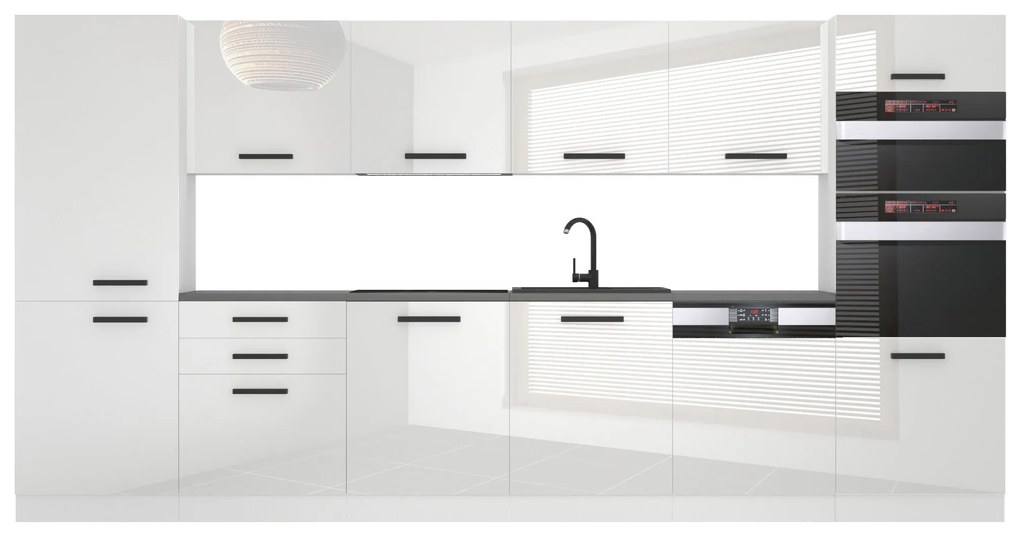 Kuchynská linka Belini Premium Full Version 360 cm biely lesk s pracovnou doskou NAOMI