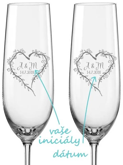 Svadobné poháre na sekt Srdce z vetvičiek, 2 ks