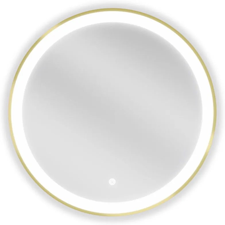 Mexen Esso, okrúhle LED podsvietené kúpeľňové zrkadlo 60 cm, 6000K, vykurovacia podložka proti zahmlievaniu, zlatý rám, 9825-060-060-611-50