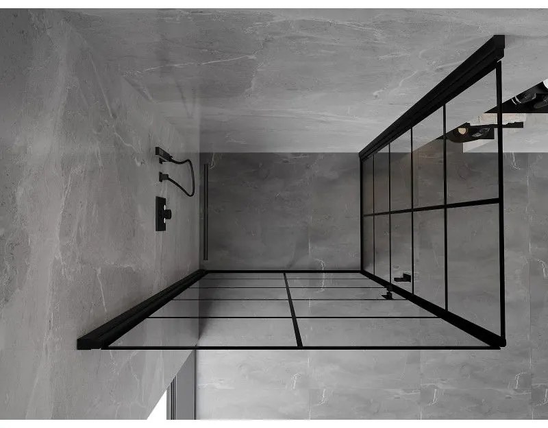 Mexen Mist-B Duo, 2-krídlový výklopný sprchový kút 80 x 70 cm, číre sklo-čierna mriežka, 8A2-080L-070P-70-77