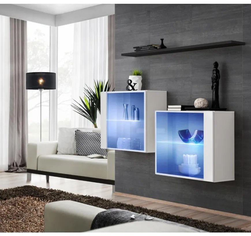 Komoda+Polička Switch Sb III Led Biely/Čierna