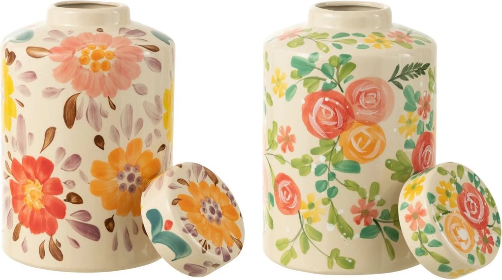 2ks béžová keramická dóza s kvetmi Lacy Flower - Ø21*33cm