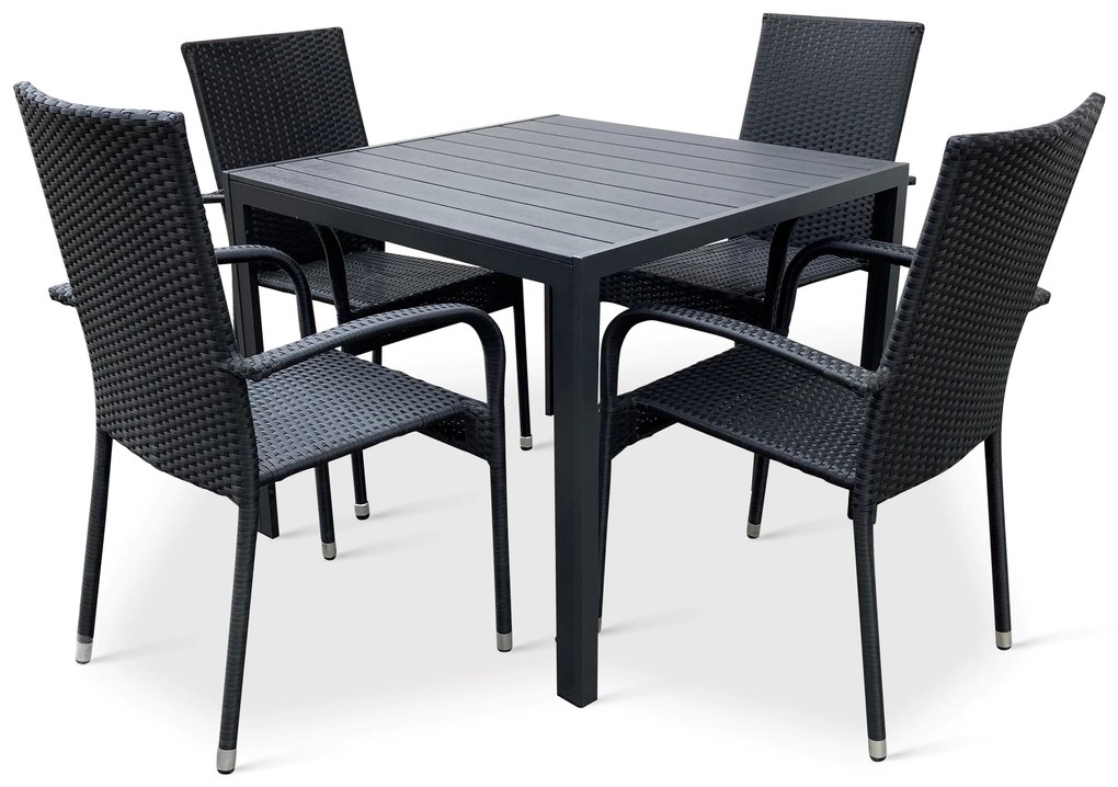 Záhradný jedálenský set Viking M + 4x ratanová stolička Paris
