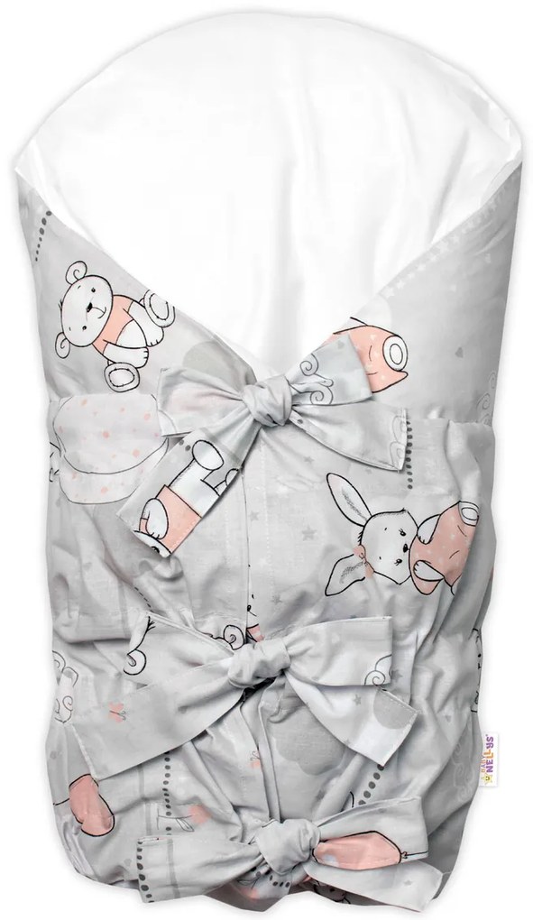Bavlnený náhradný povlak na retro zavinovačku Baby Nellys, LALLY Good night Animals, sivý