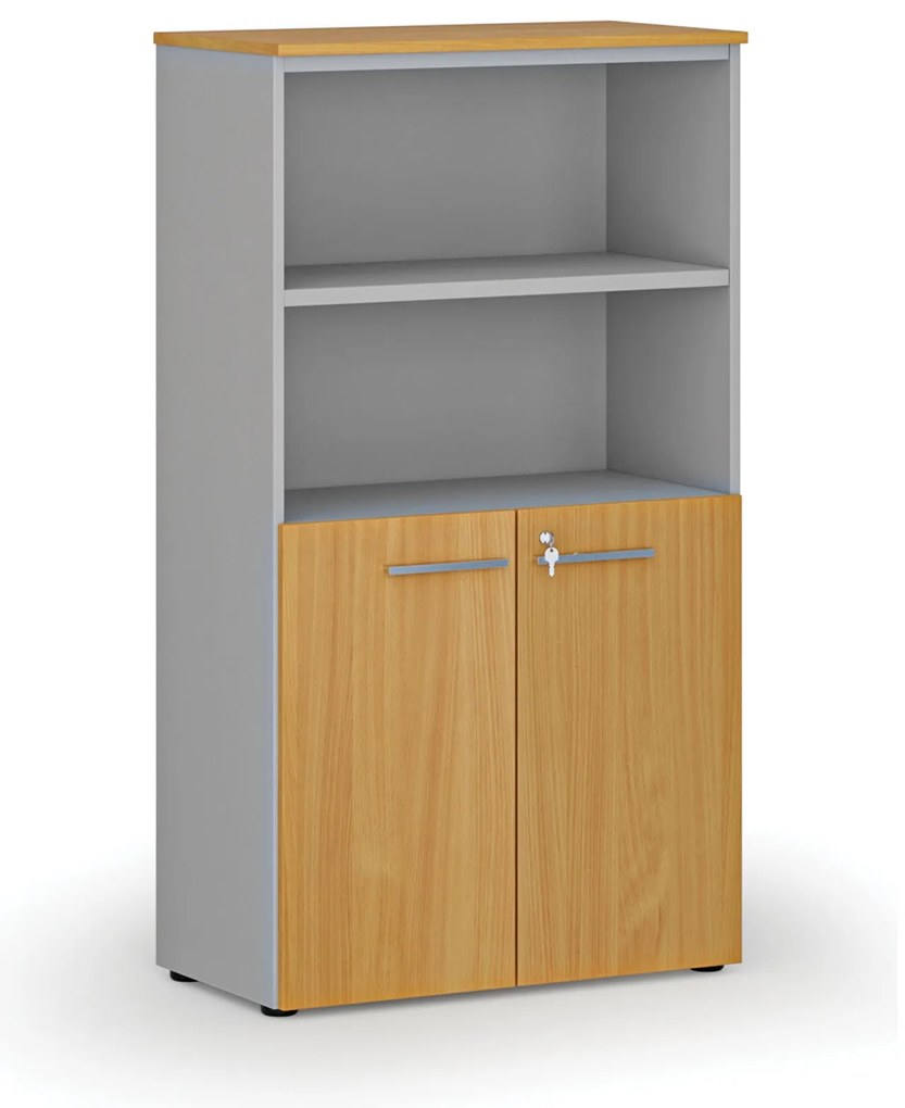 Kombinovaná kancelárska skriňa PRIMO GRAY, dvere na 2 poschodia, 800 x 420 x 1434 mm, sivá/buk