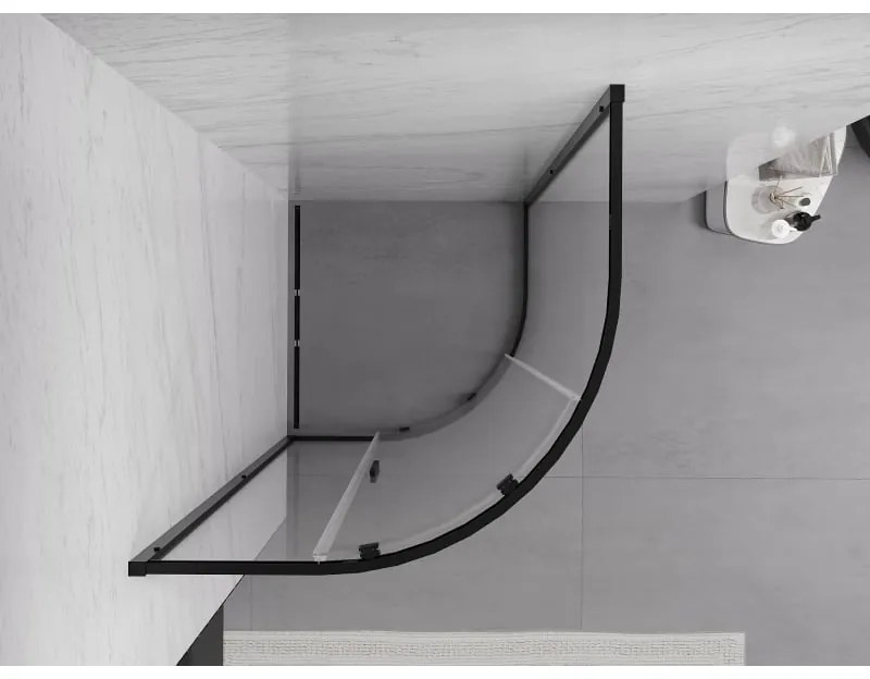 Mexen Exo, štvrťkruhový sprchovací kút s posuvnými dverami 70 x 70 cm, 6mm číre sklo, čierny profil, 8131-070-070-70-00