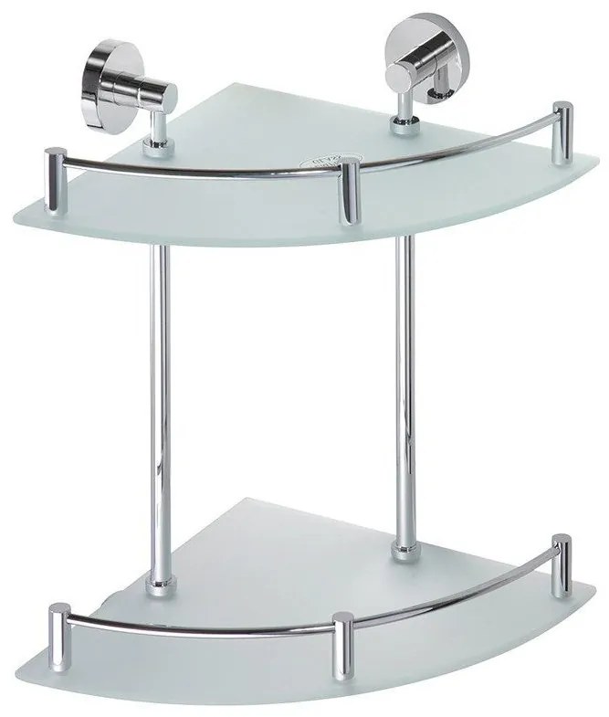 Sapho, X-ROUND E polička sklo roh dvojitá s hrazdou 270x390x270mm, chróm, XR604