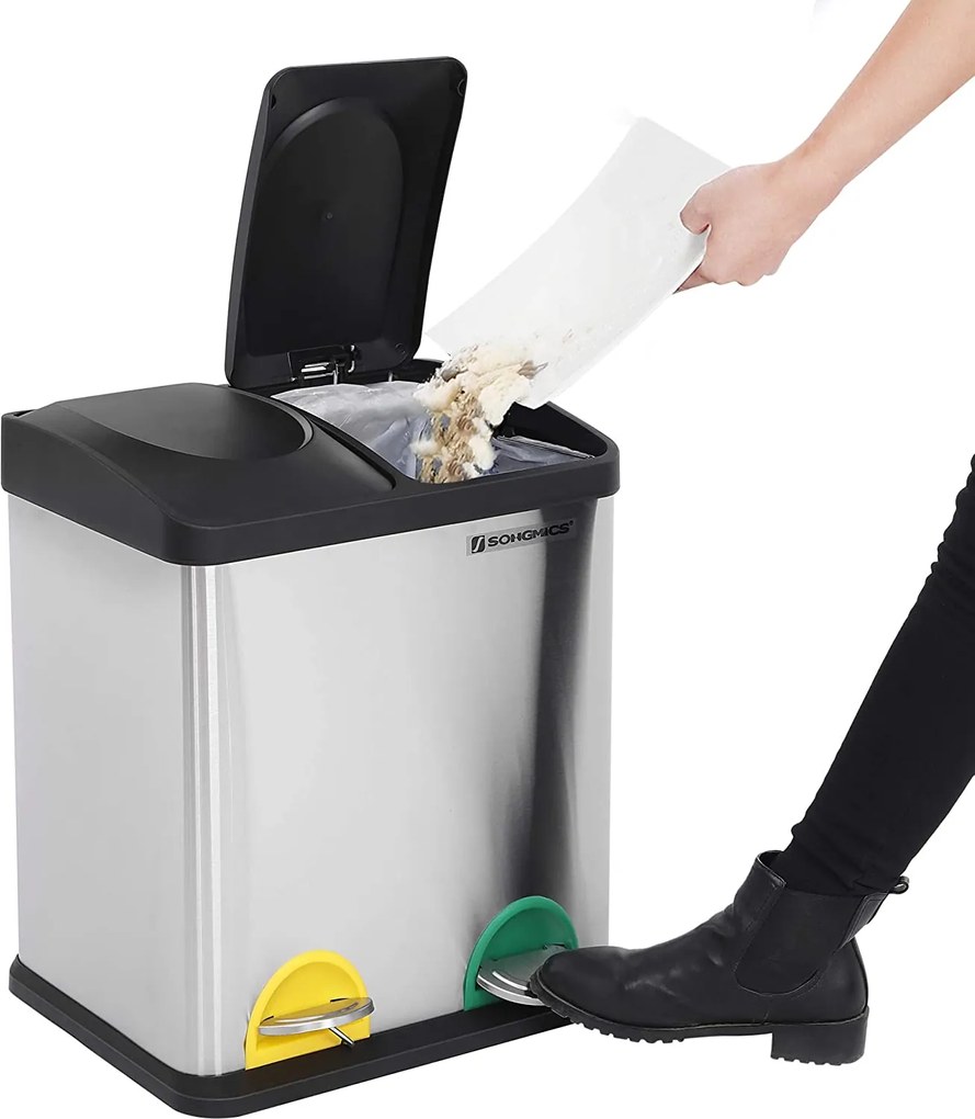 SONGMICS Nerezový kôš na triedený odpad 2x15l