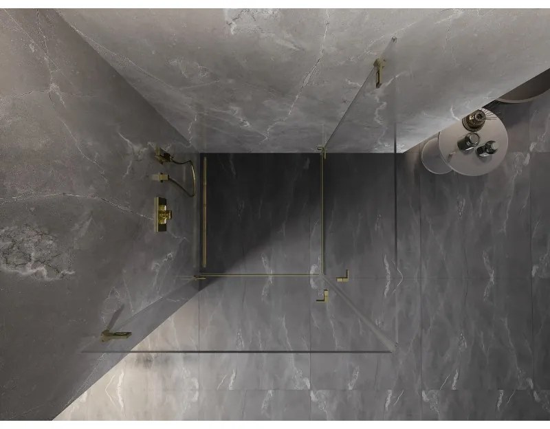 Mexen Lunar-B Duo, výklopný sprchový kút 95 x 95 cm, 8mm číre sklo, zlatý matný profil, 832-095L-095P-55-00