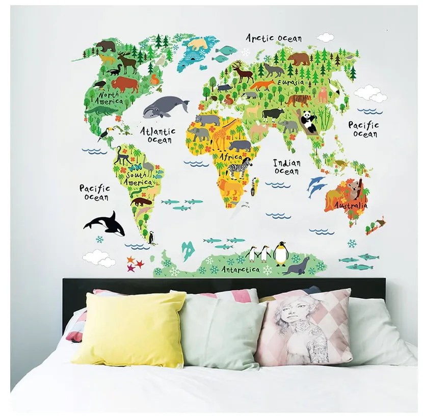 Nástenná detská samolepka Ambiance World Map, 73 × 95 cm