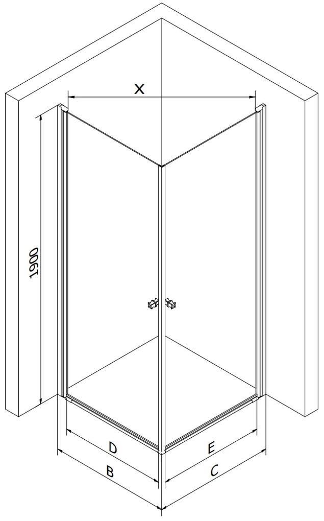 Mexen Pretoria Duo, sprchovací kút s 2-krídlovými dverami 80 (dvere) x 70 (dvere) cm, 6mm číre sklo, čierny profil + slim sprchová vanička 5cm biela s čiernym sifónom, 852-080-070-70-02-4010B