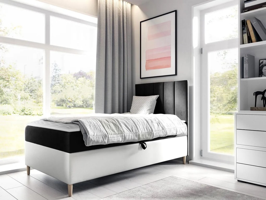 Kontinentálna posteľ Junior Kamire 1, Strana: pravá, Rozmer postele: 80x200, Dostupné poťahy: ekokoža Soft 017 (biela) + Fresh 17