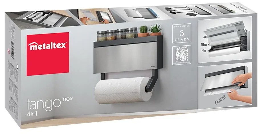 Nástenný držiak na kuchynské utierky a fólie Metaltex Tango Inox