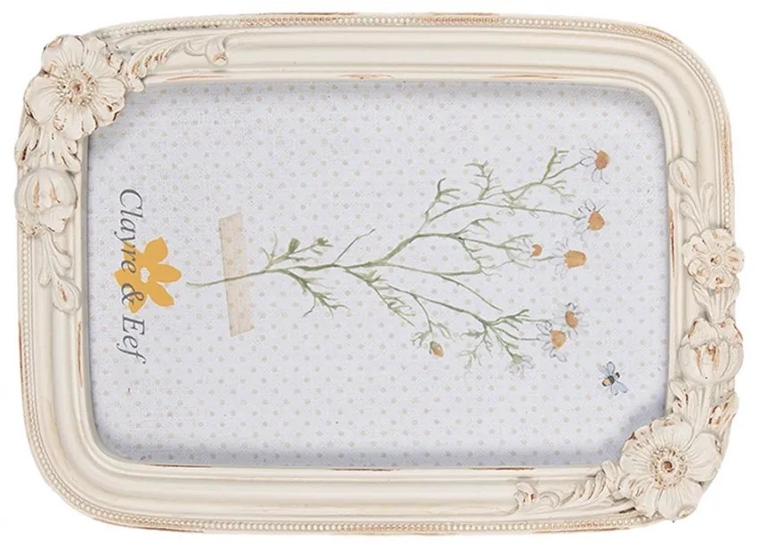 Béžový antik romantický fotorámik s kvetmi - 14*2*19/ 10*15 cm