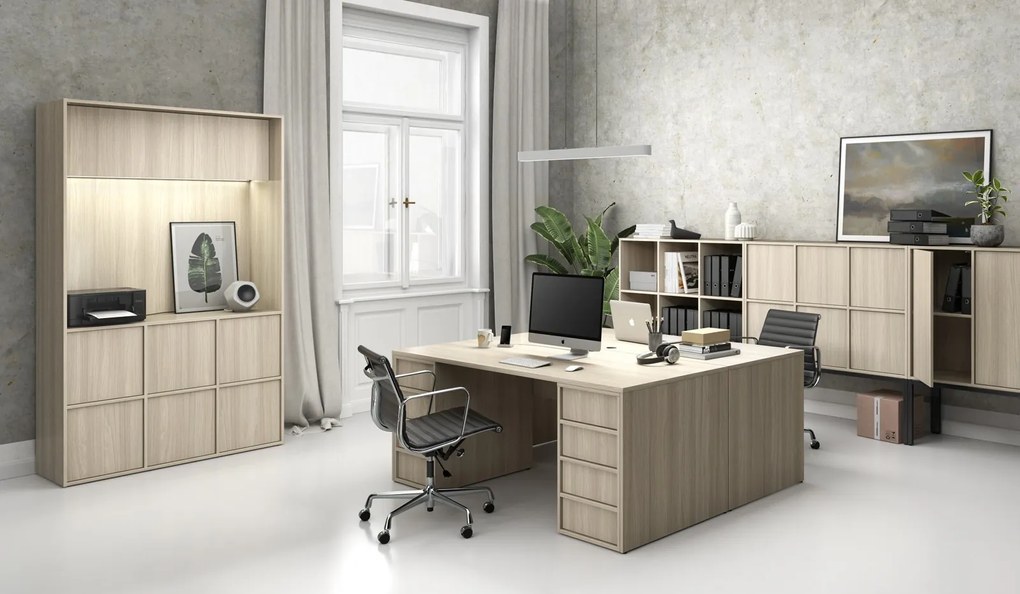 Kancelárska skriňa FRAME, 8x dvere, 872 x 450 x 1735 mm, PUSH-lock, dub prírodný