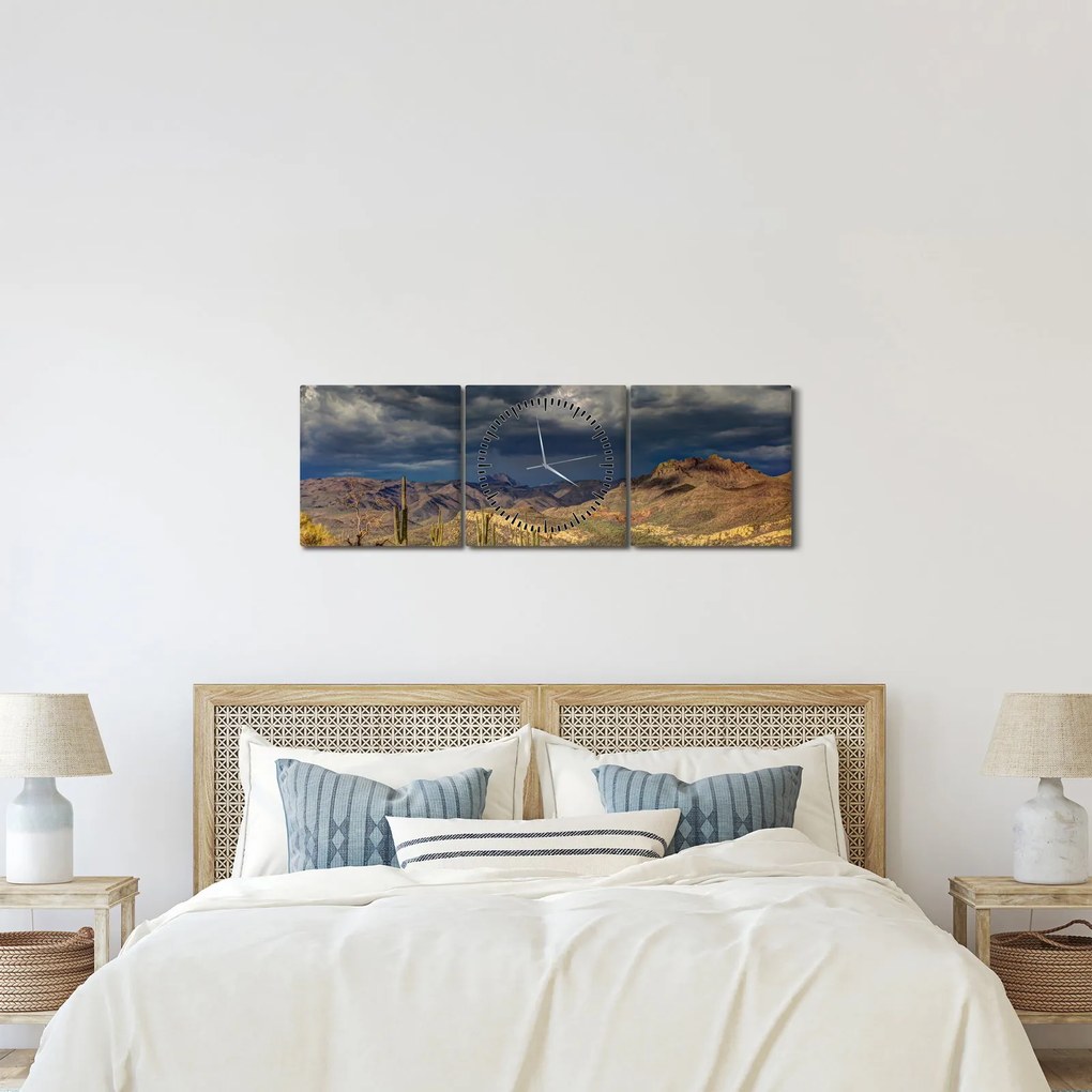 Obraz - kaktusy v prírode (s hodinami) (90x30 cm)