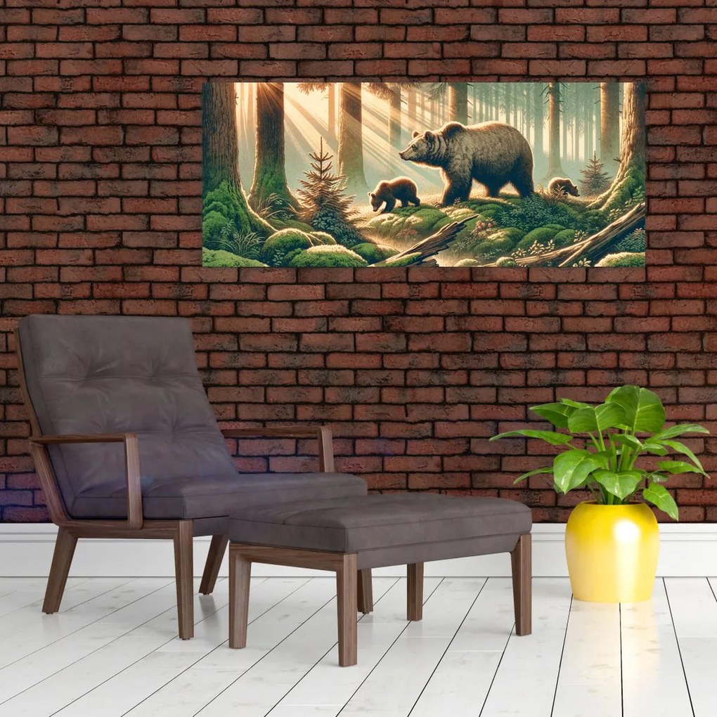 Obraz - Medvede v lese (120x50 cm)