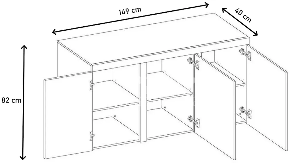 Komoda RUMBA 3F, 149x82x40, lefkas