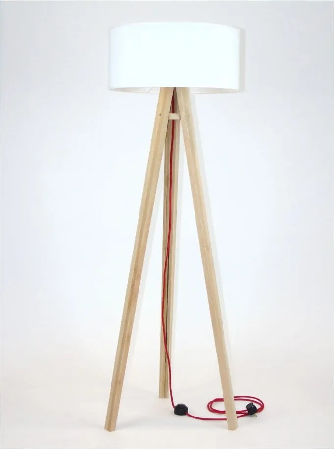 Stojacia lampa s bielym tienidlom a červeným káblom Ragaba Wanda