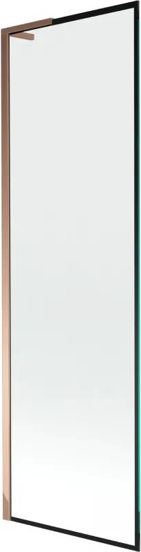 Mexen Next L, 1-krídlová vaňová zástena 60 x 150 cm, 6mm číre sklo-čierny vzor, ružové zlato profil, 895-060-000-03-70-60