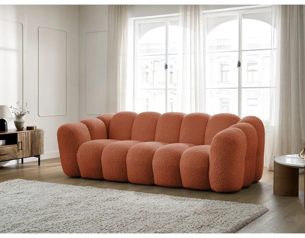 Pohovka z textílie buklé v tehlovej farbe 232 cm Hippolyte – Bobochic Paris