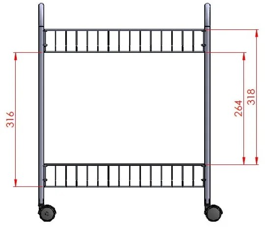 Pojazdný dvojposchodový regál Metaltex Greg, dĺžka 41 cm