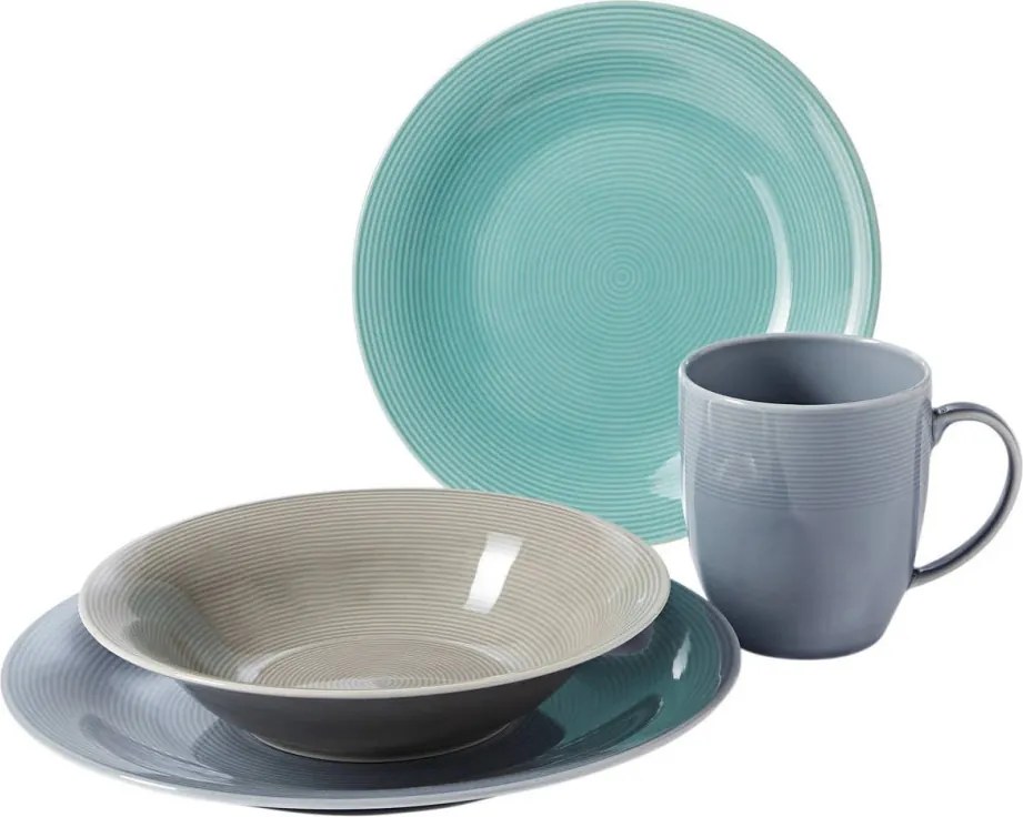 Jedálenský servis (24 dielov) Jive, šedá/modrá/mentolová