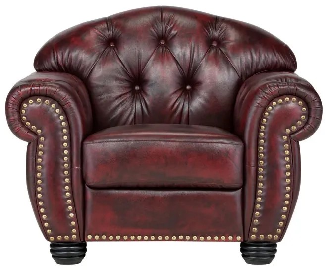 furniture-nabytek.cz - Masívne kreslo Chesterfield Hereford z pravej kože, červené – 112×96×94 cm