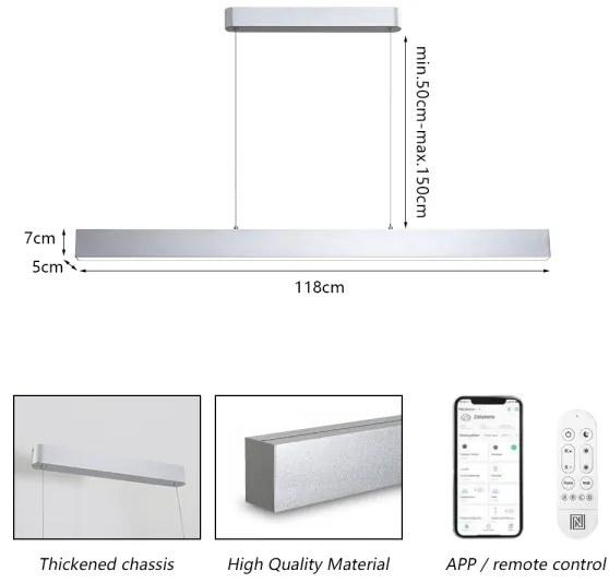 Brilagi-LED Stmievateľný luster SLEEKLINE SMART LED/40W/230V Wi‑Fi Tuya, strieborný s diaľkovým ovládaním