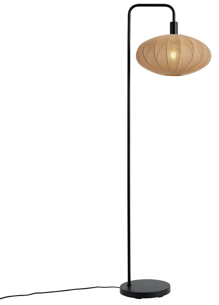 Japandi stojacia lampa čierna s hnedým látkovým tienidlom - Bida