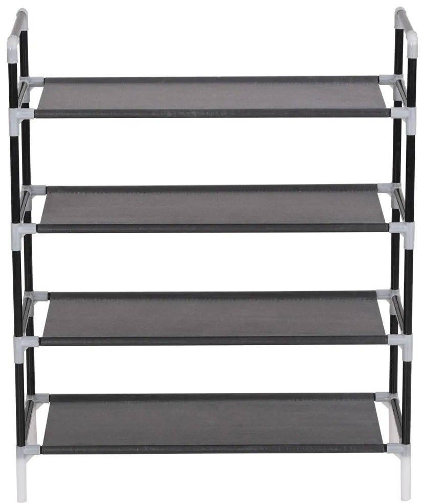 Regál na topánky so 4 policami, kov a netkaná textília, čierny