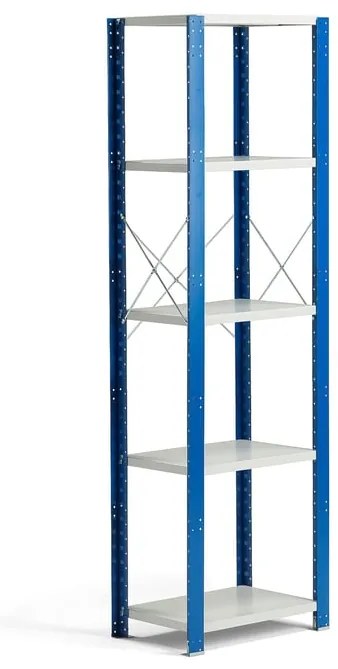 Policový kovový regál MIX, základná sekcia, 2100x600x400 mm, modrá, šedá